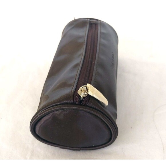 SHISEIDO Makeup Bag Cilinder Brown zipper Cosmetic Toiletry Pouch New - Picture 2 of 6